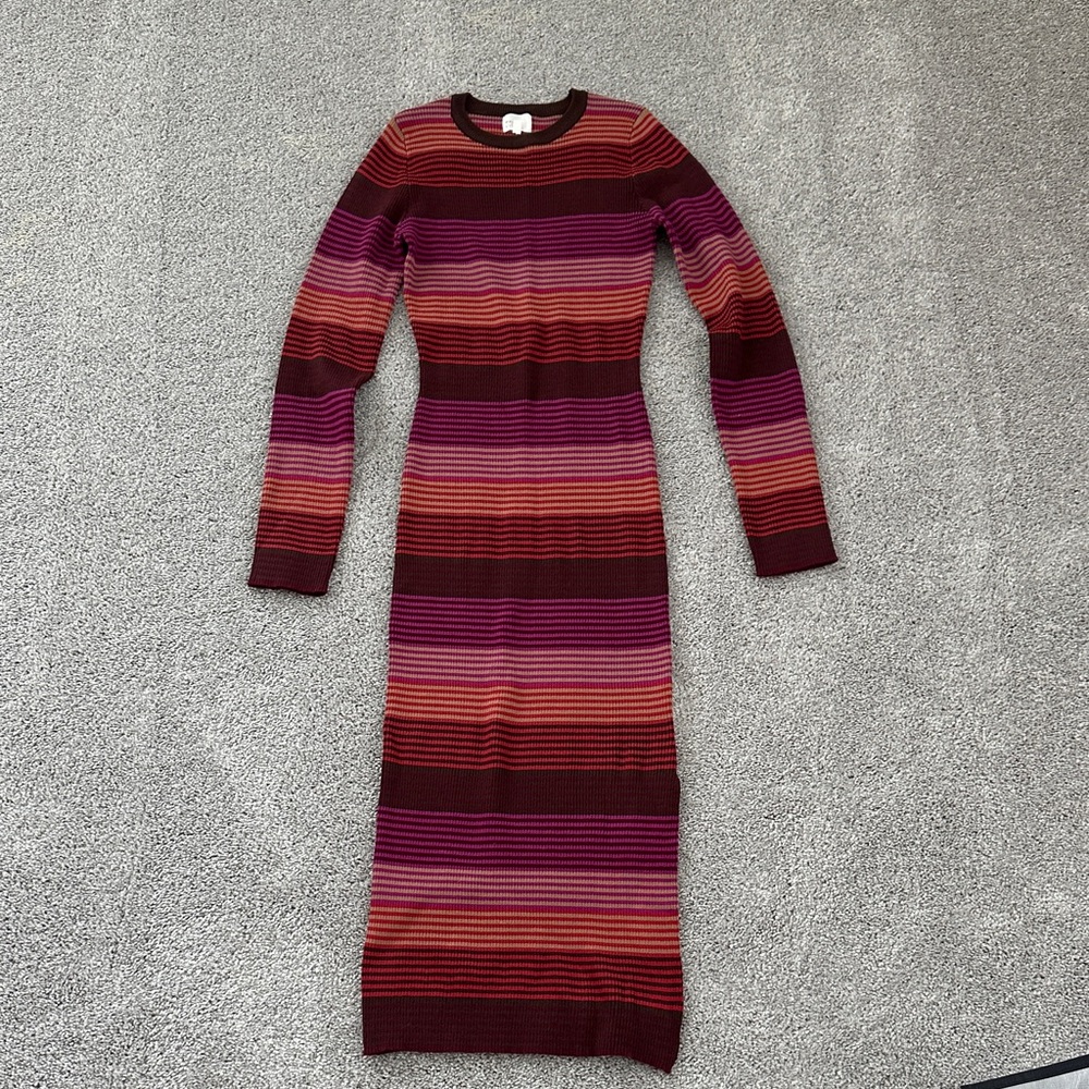 Vici Burgundy and Pink Striped Long Sleeve Dress small